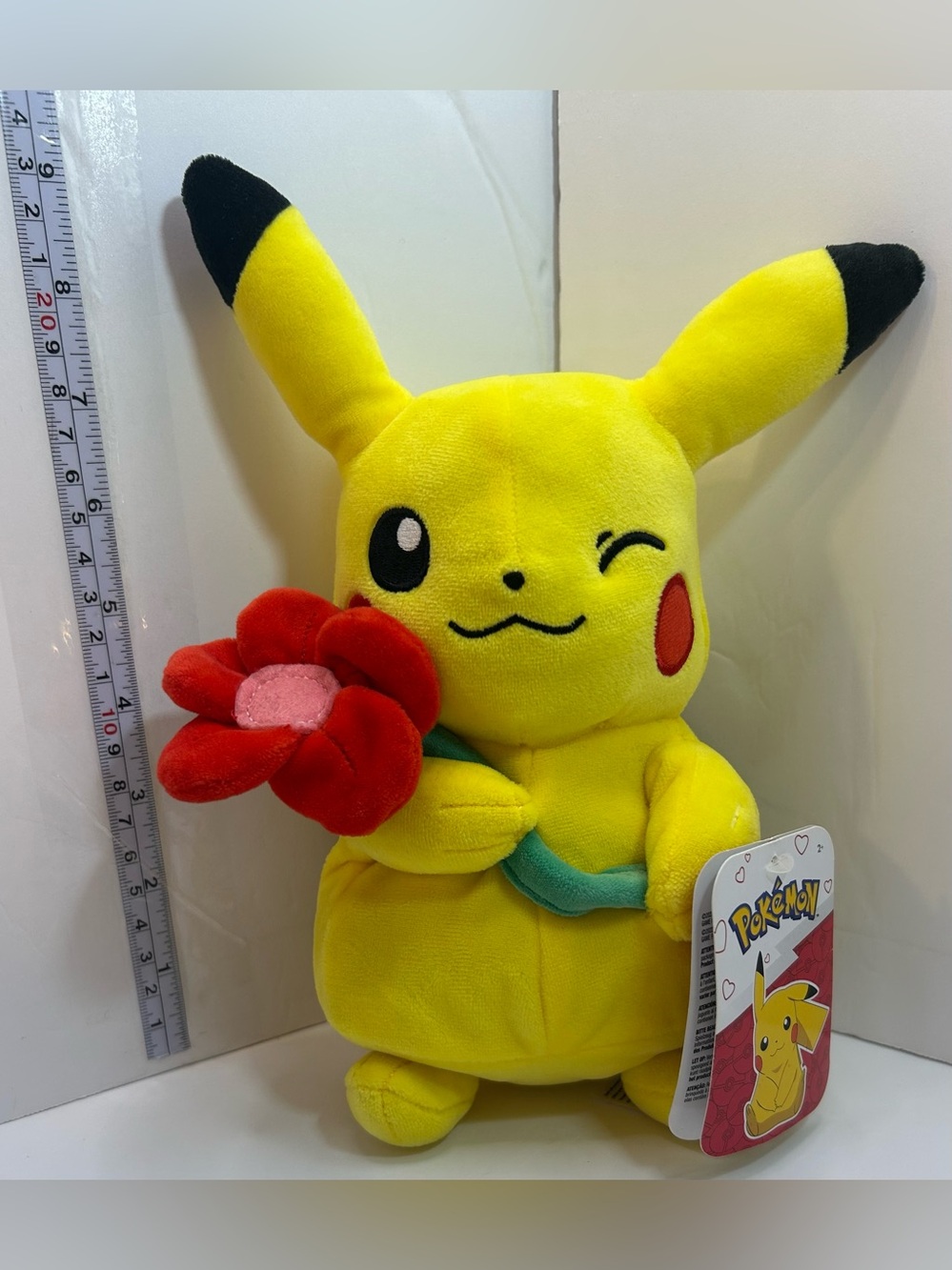 Pokémon Valentine's Day Pikachu Plush 8" Holding Red Flower Jazwares NWT Rare